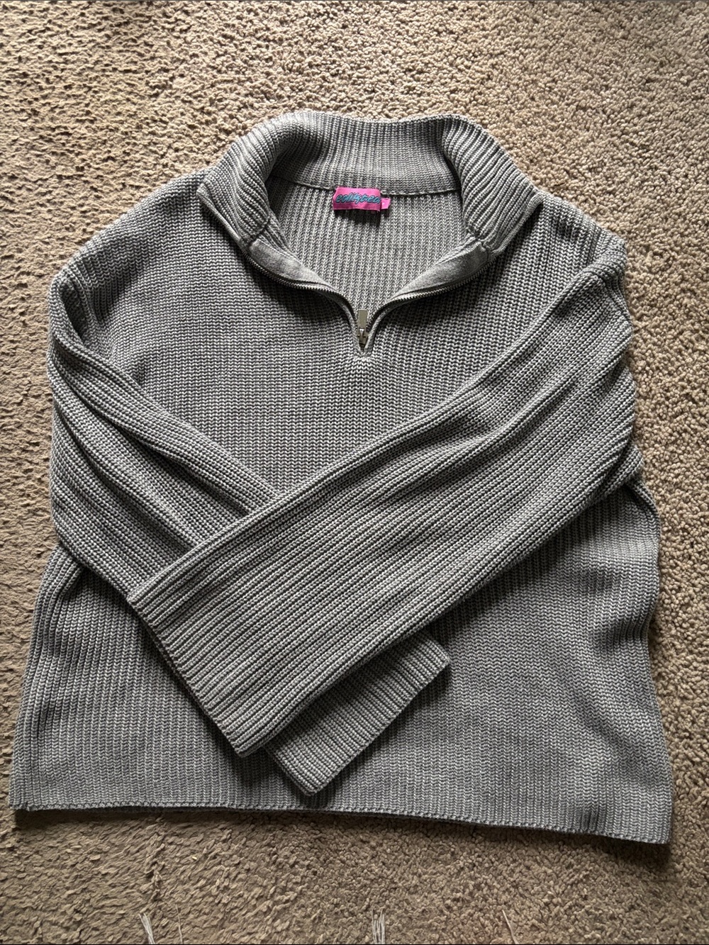 Edikted Gray Ribbed Half-Zip Turtleneck Sweater
